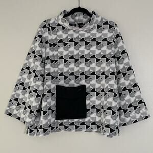 Moonlight Quilted Boxy Geo Art To Wear Mock Neck Sweater Top Black Gray Women L